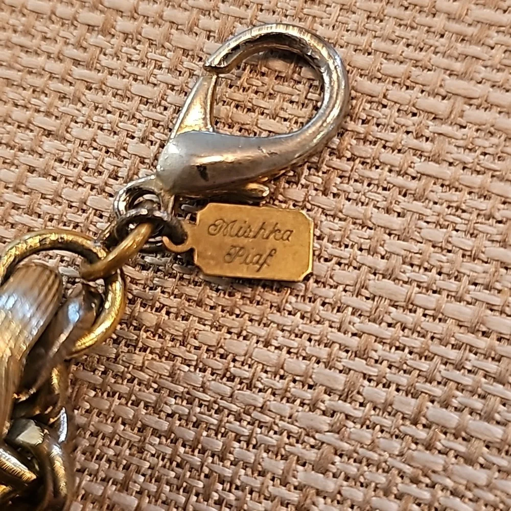 Mishka Piaf goldtone statement necklace made w/ repurposed vintage jewelry - Picture 11 of 11